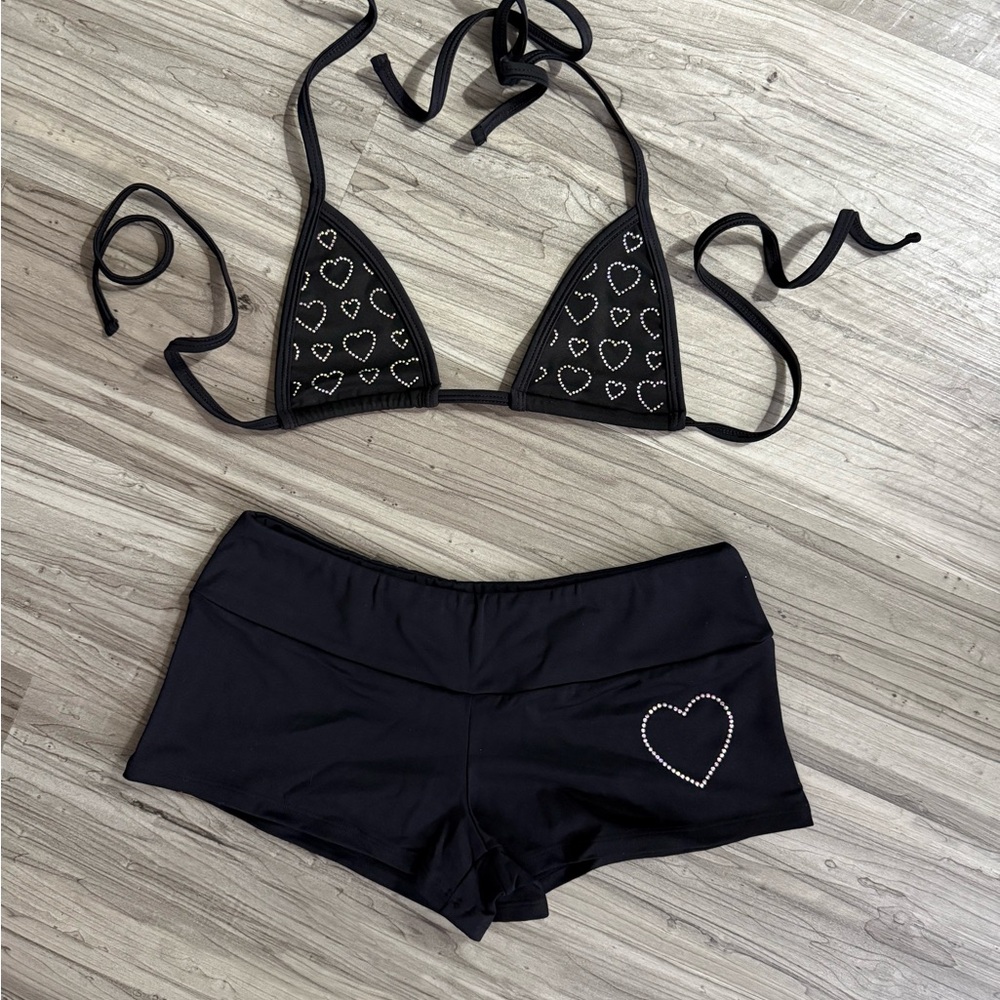 Bubblegum Black Bikini with Heart and Princess Design - Picture 2 of 4